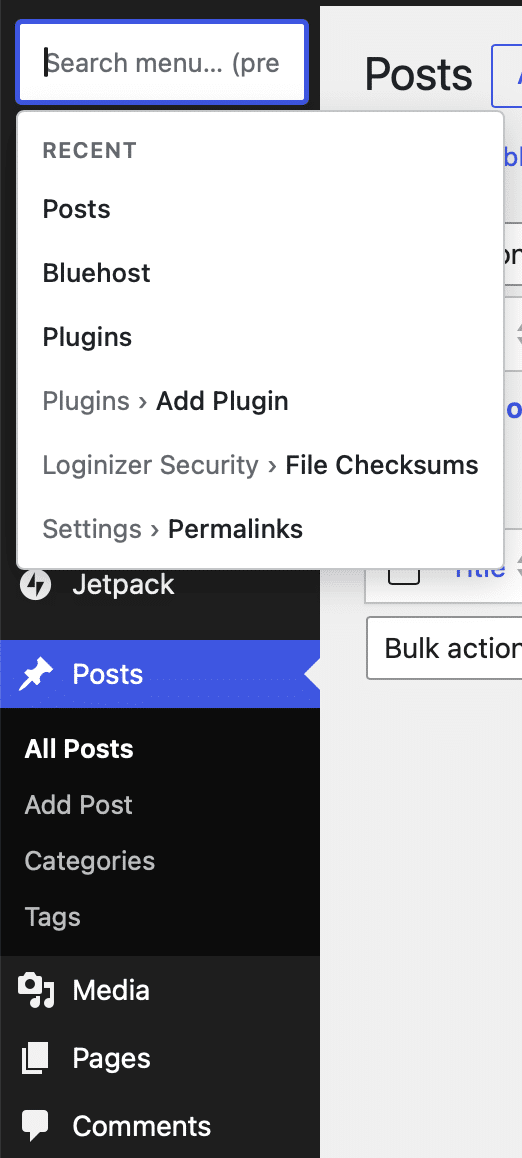 Izzineu WP Admin Menu Searcher